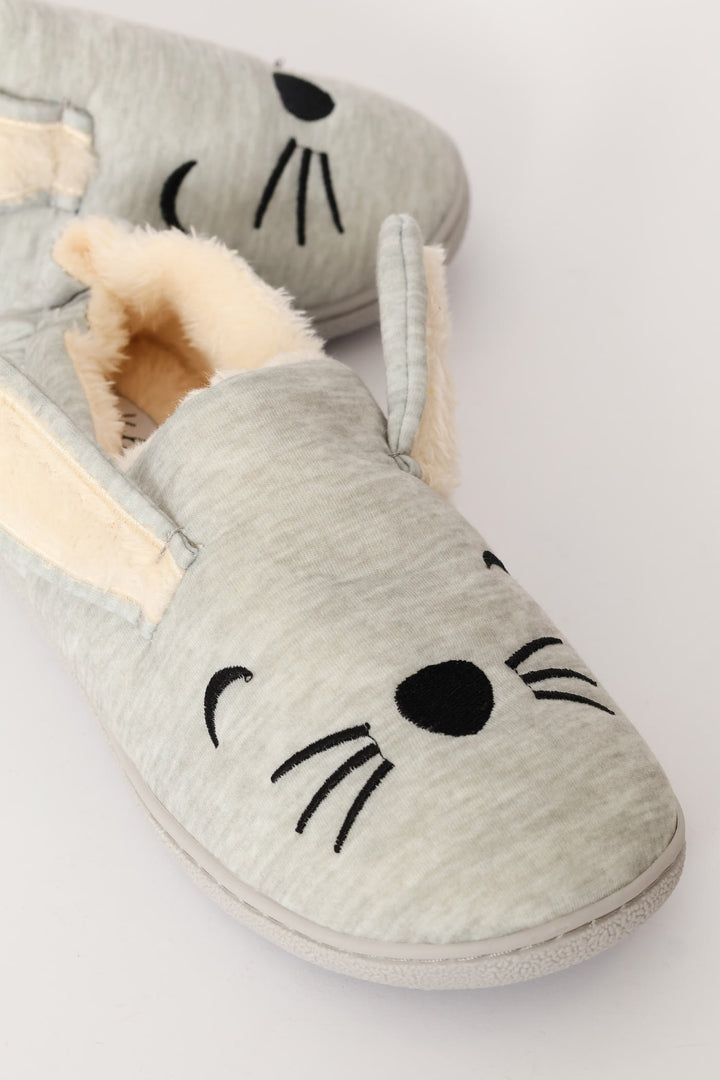 Mouse Full Closed Novelty Slipper - Light Grey