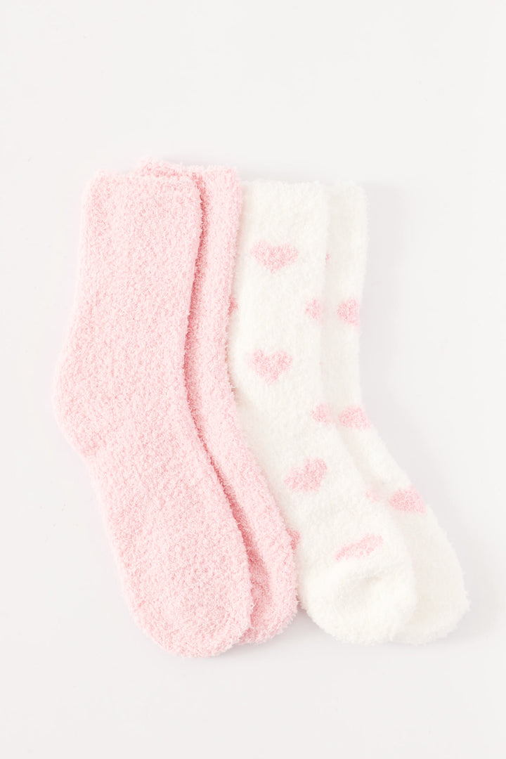 Two Pack Cosy Heart Socks - White