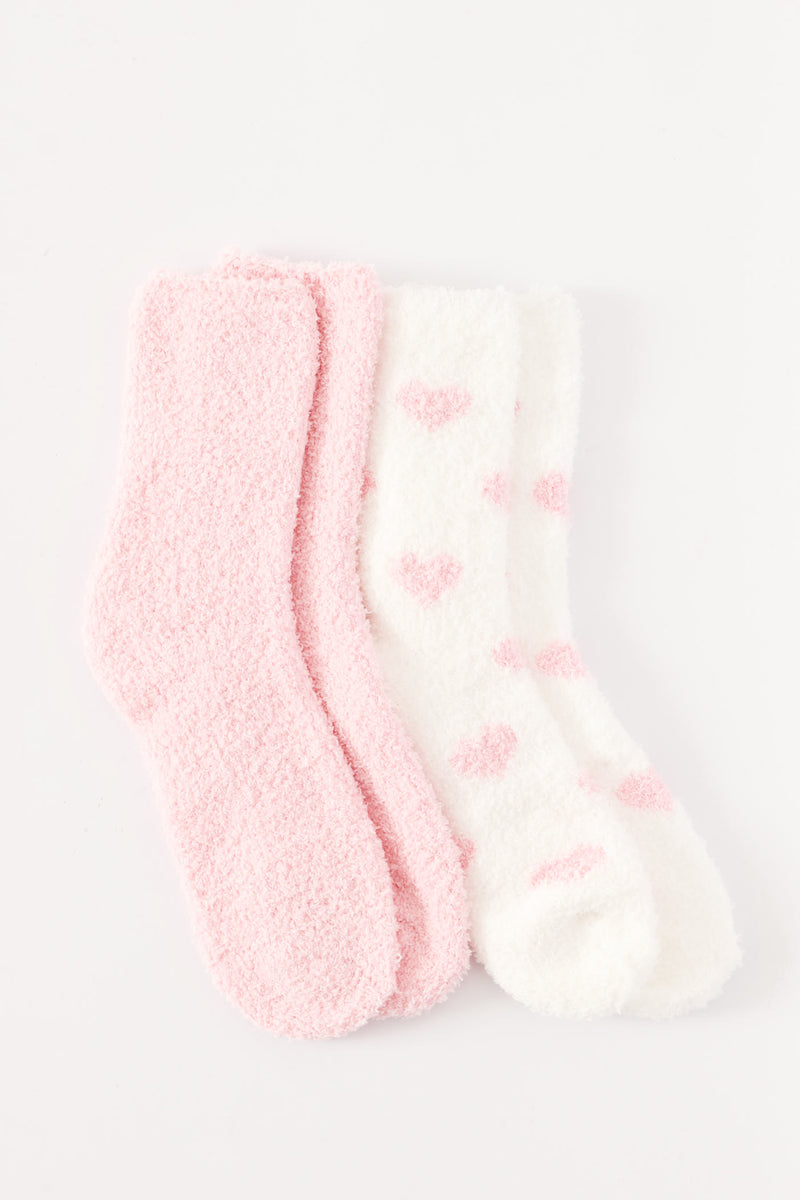 Two Pack Cosy Heart Socks - White