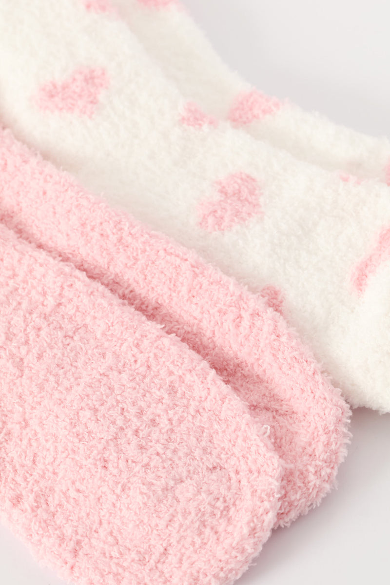 Two Pack Cosy Heart Socks - White