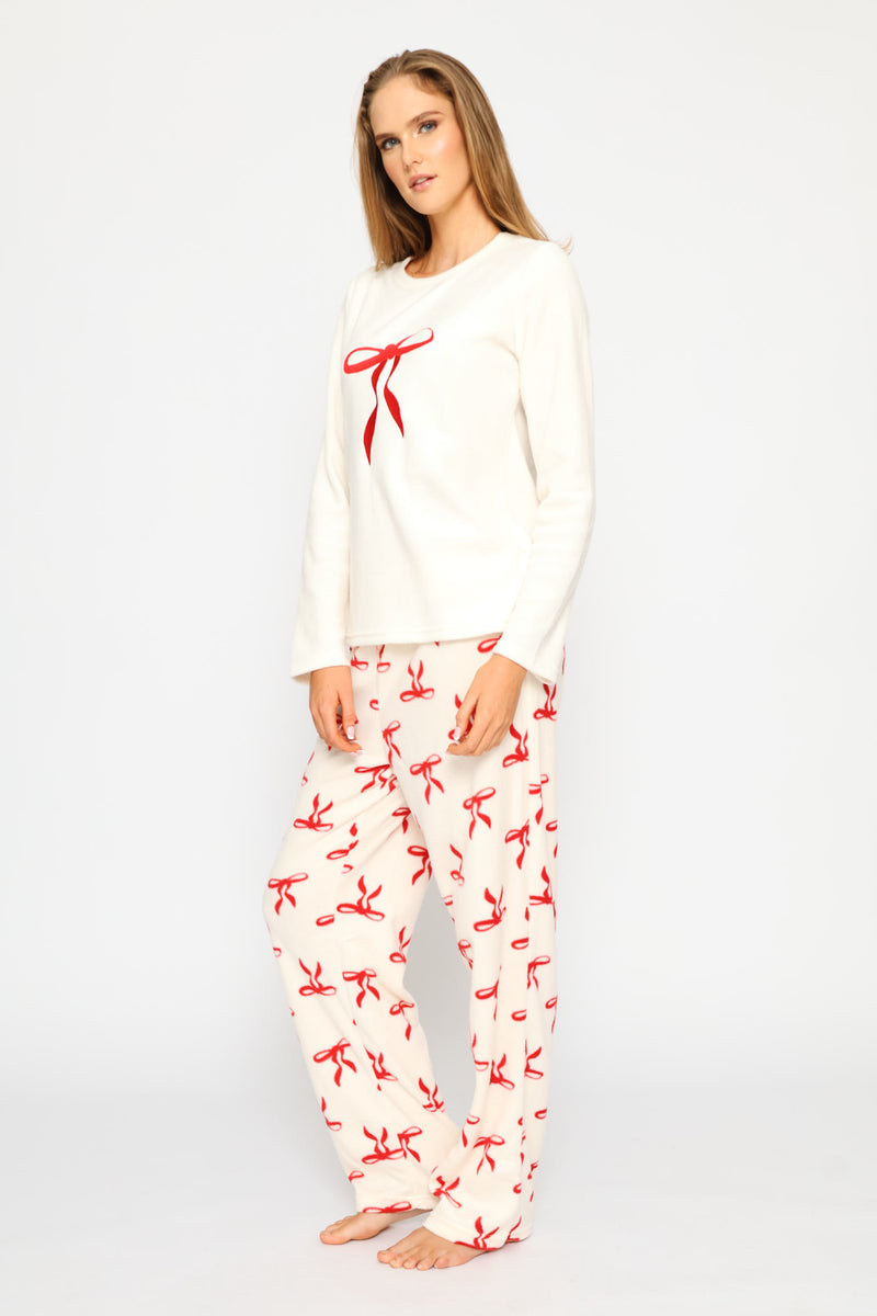 Polar Fleece Bows Set - White/Red