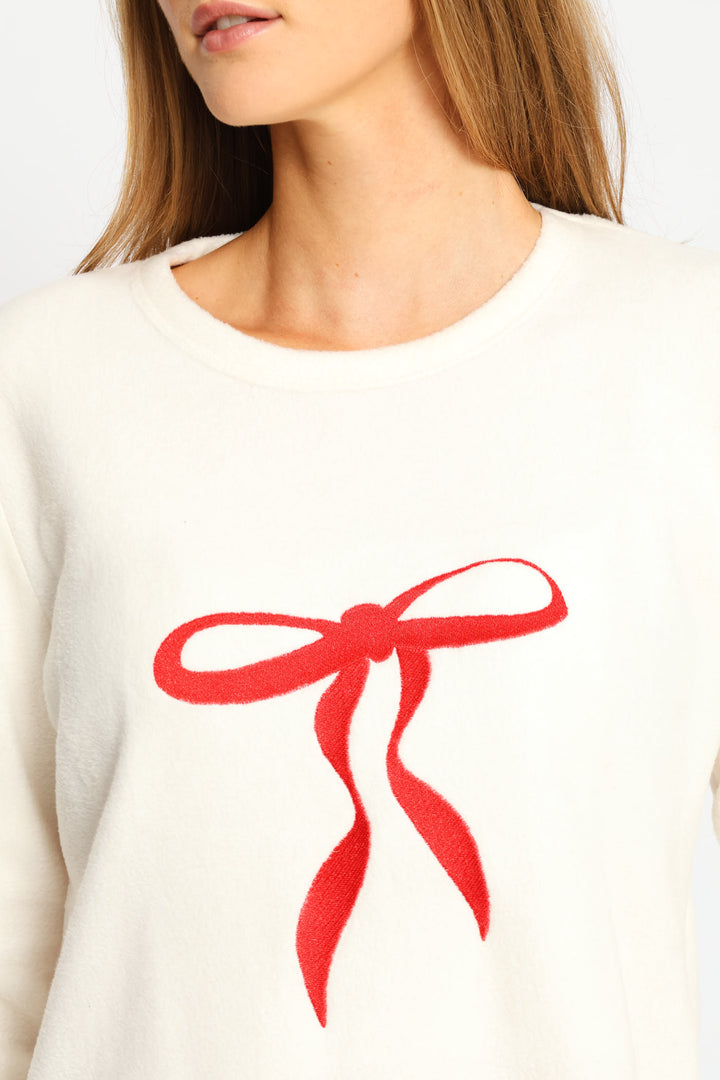 Polar Fleece Bows Set - White/Red