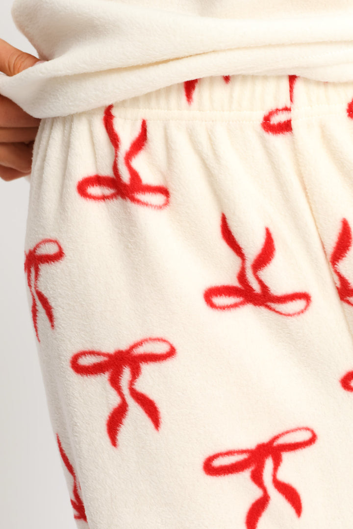 Polar Fleece Bows Set - White/Red