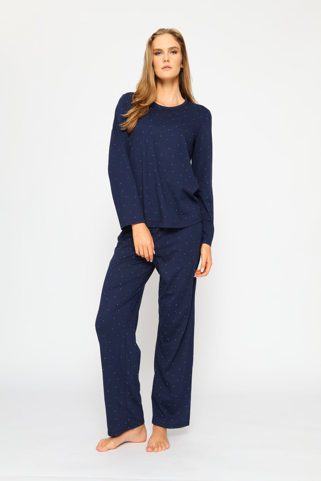 Long Sleeve Spot Knit Tee - Navy