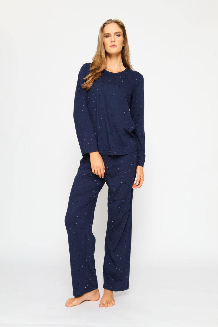 Long Sleeve Spot Knit Tee - Navy