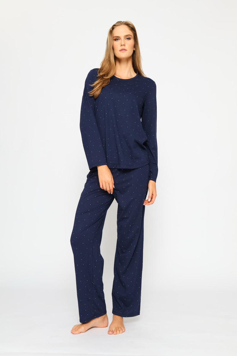 Long Sleeve Spot Knit Tee - Navy