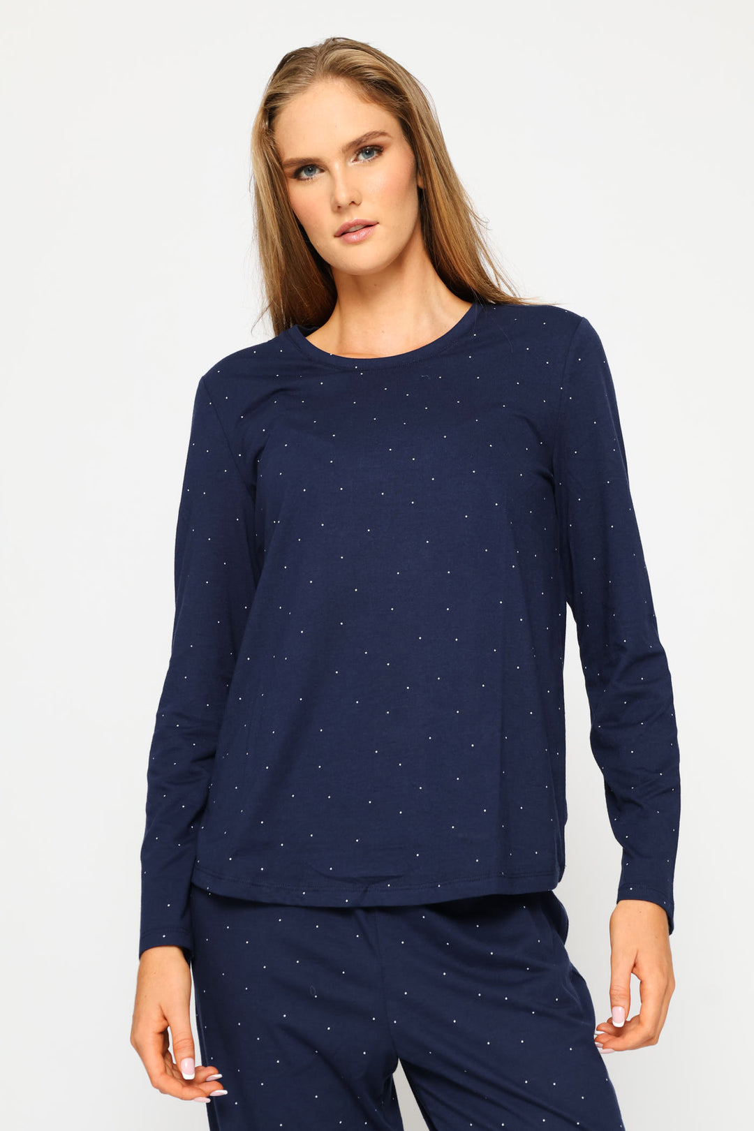Long Sleeve Spot Knit Tee - Navy