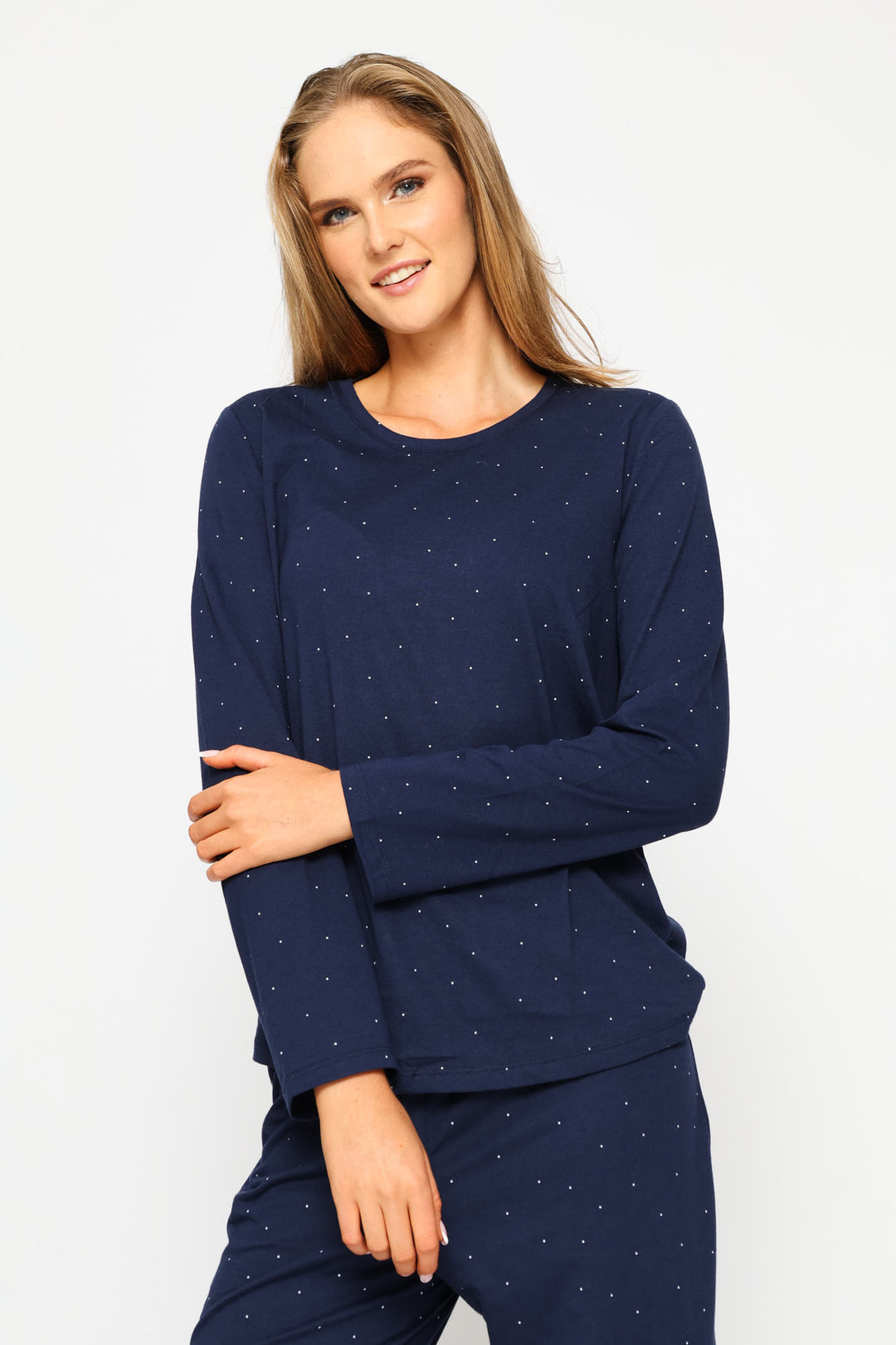 Long Sleeve Spot Knit Tee - Navy