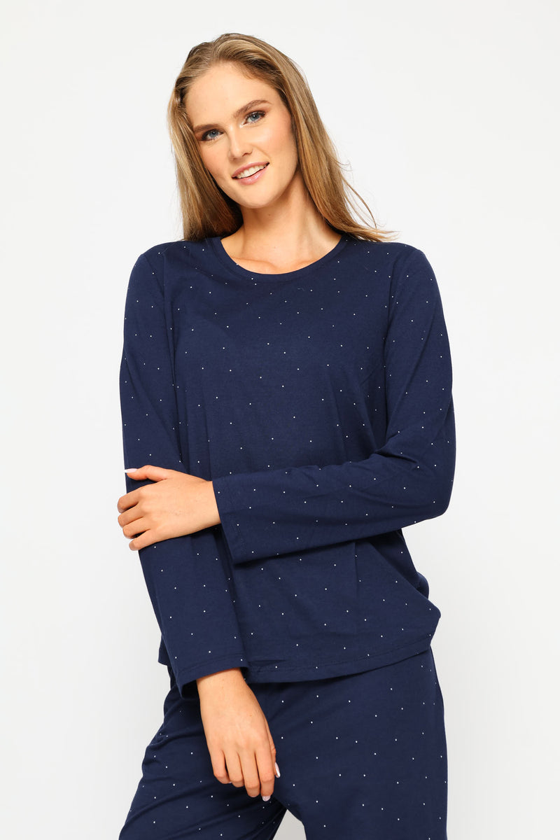 Long Sleeve Spot Knit Tee - Navy