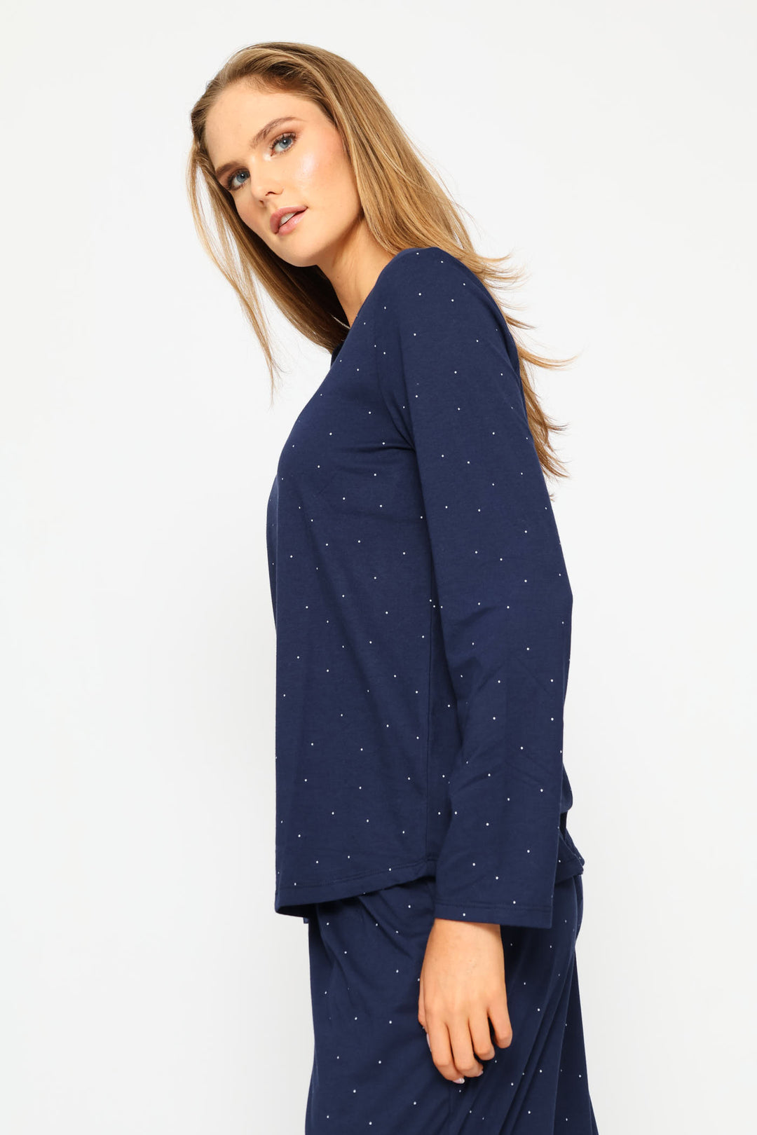 Long Sleeve Spot Knit Tee - Navy