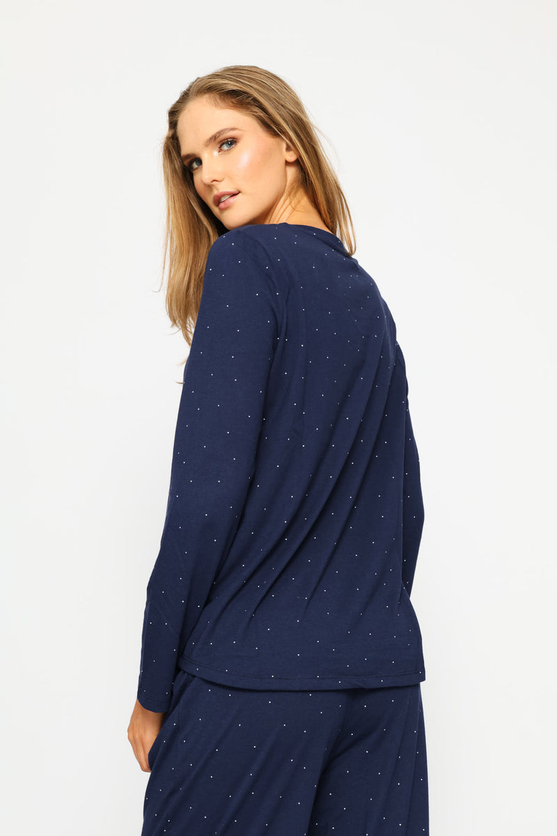 Long Sleeve Spot Knit Tee - Navy