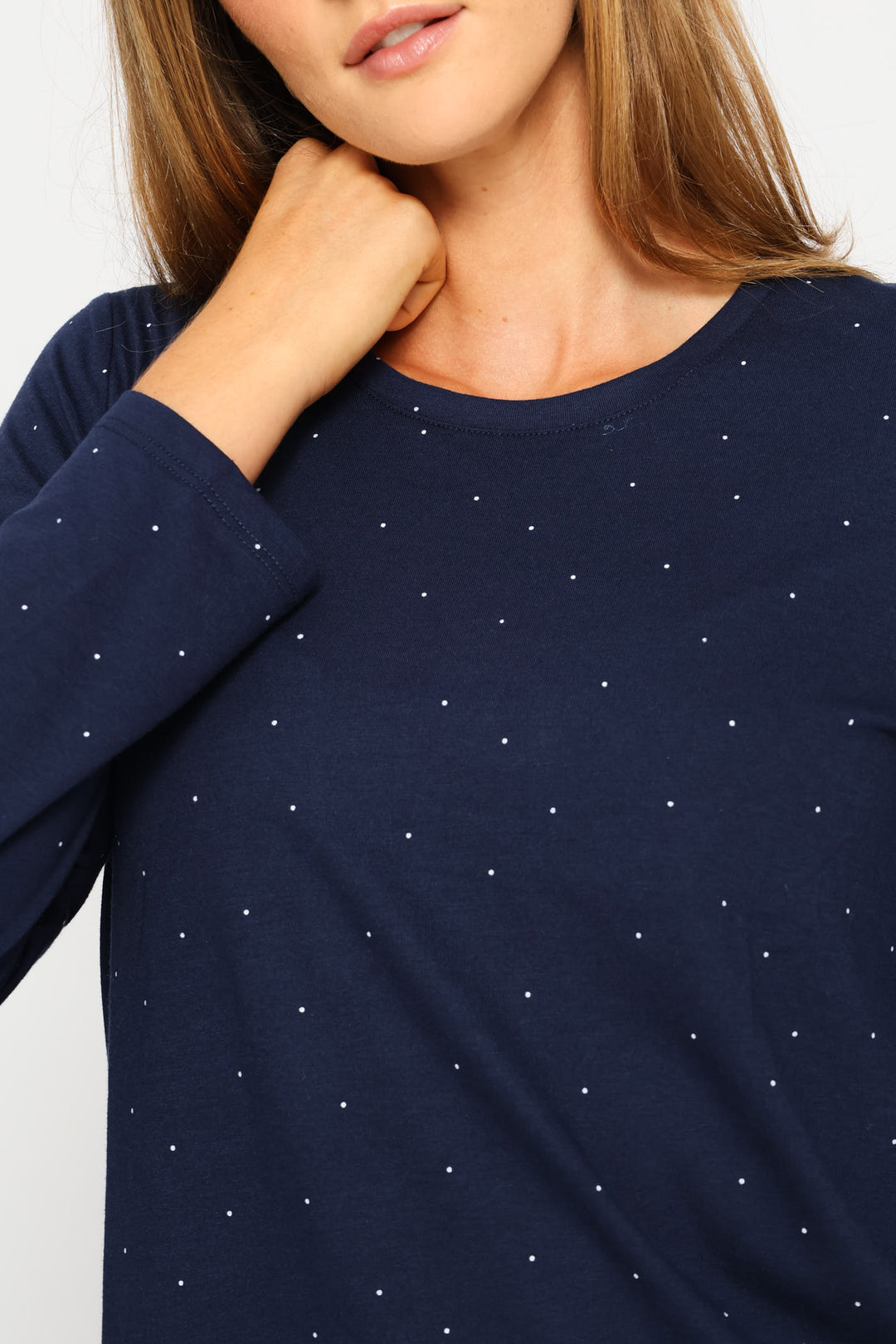 Long Sleeve Spot Knit Tee - Navy