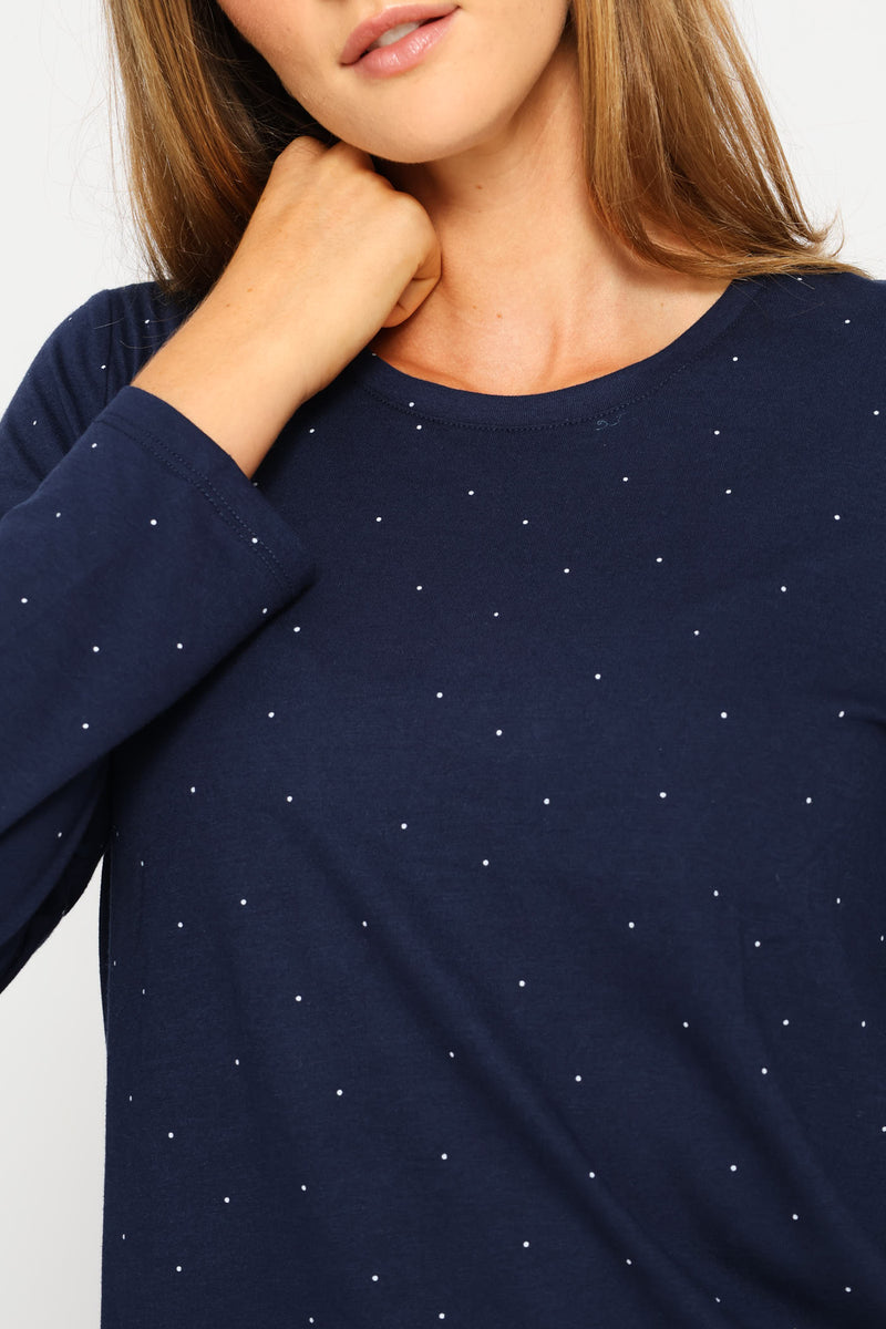 Long Sleeve Spot Knit Tee - Navy