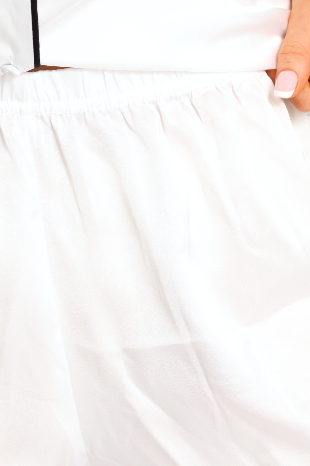 Short Sleeve Button Through & Satin Short Set - White