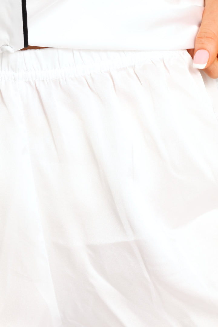 Short Sleeve Button Through & Satin Short Set - White
