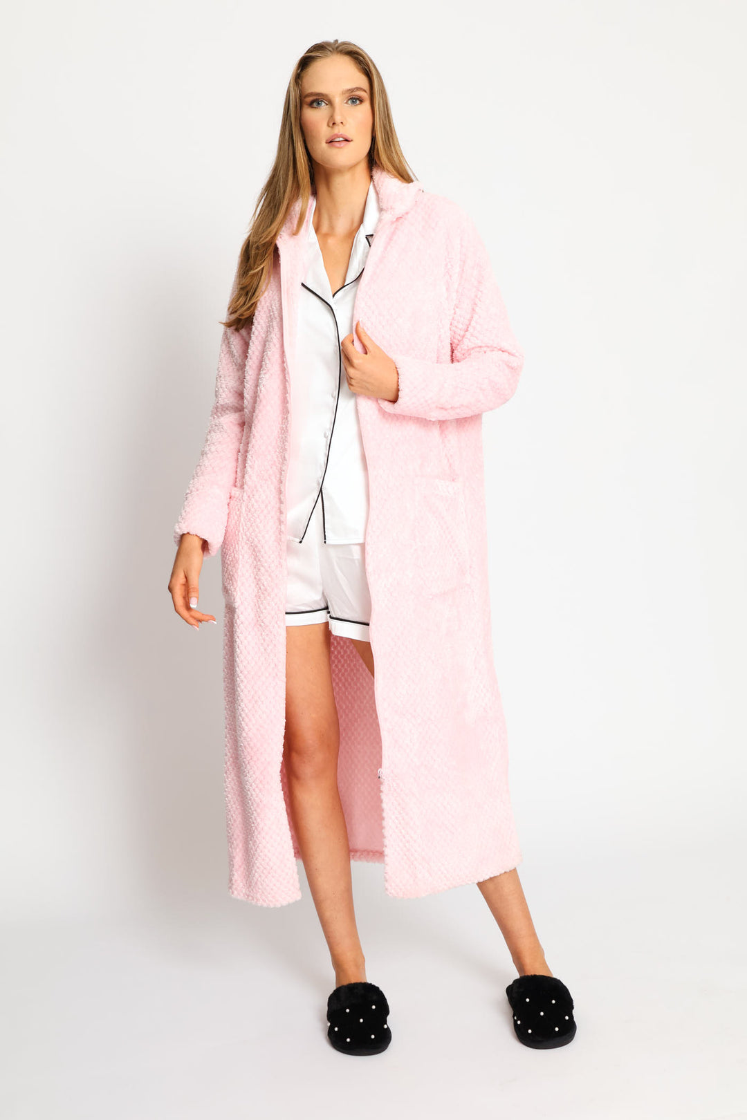 Zip Through Waffle Gown - Pink