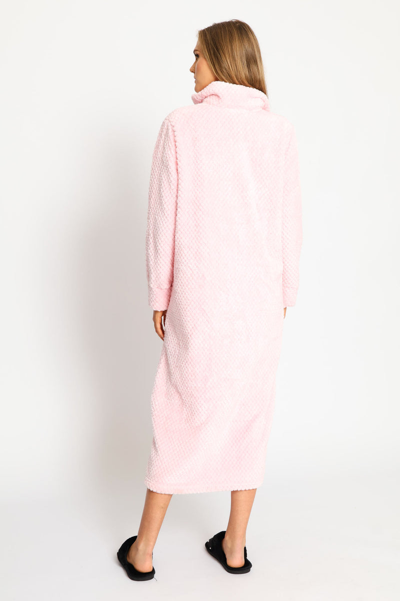 Zip Through Waffle Gown - Pink