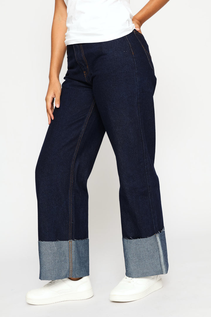 High Rise Wide Leg Denim - Dark Wash