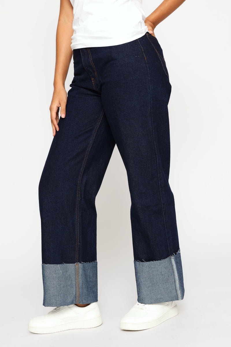 High Rise Wide Leg Denim - Dark Wash