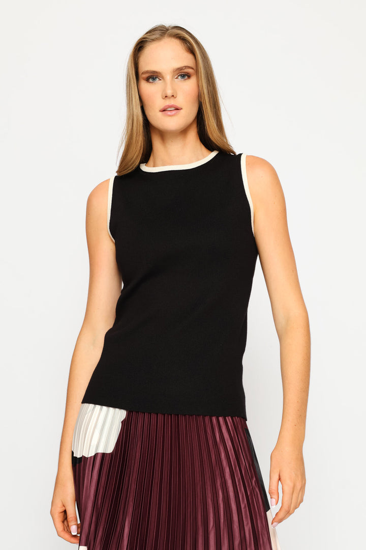 Crew Neck Contrast Pullover - Black/Cream