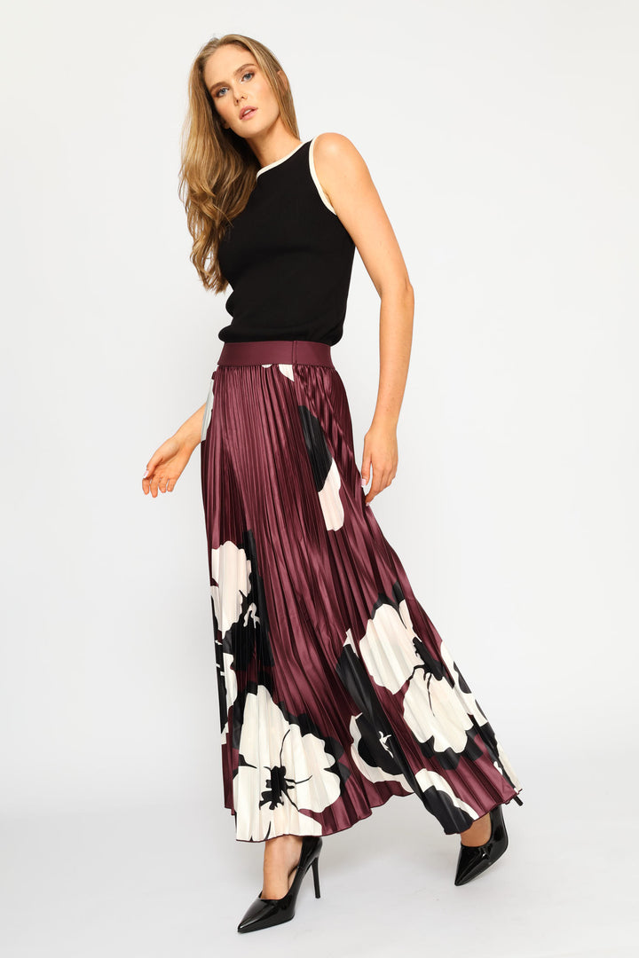 Hyper Floral Satin Maxi Skirt - Plum