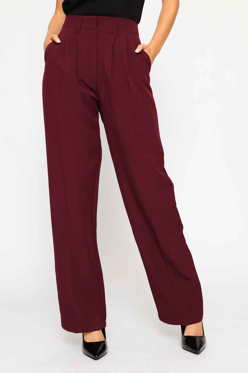 Double Pleat Straight Leg Pant - Plum