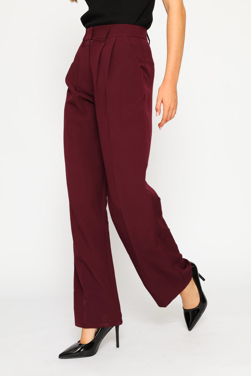 Double Pleat Straight Leg Pant - Plum