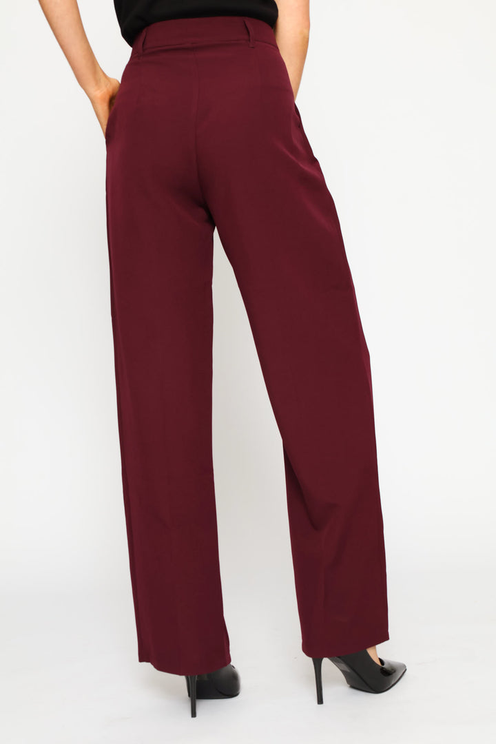 Double Pleat Straight Leg Pant - Plum