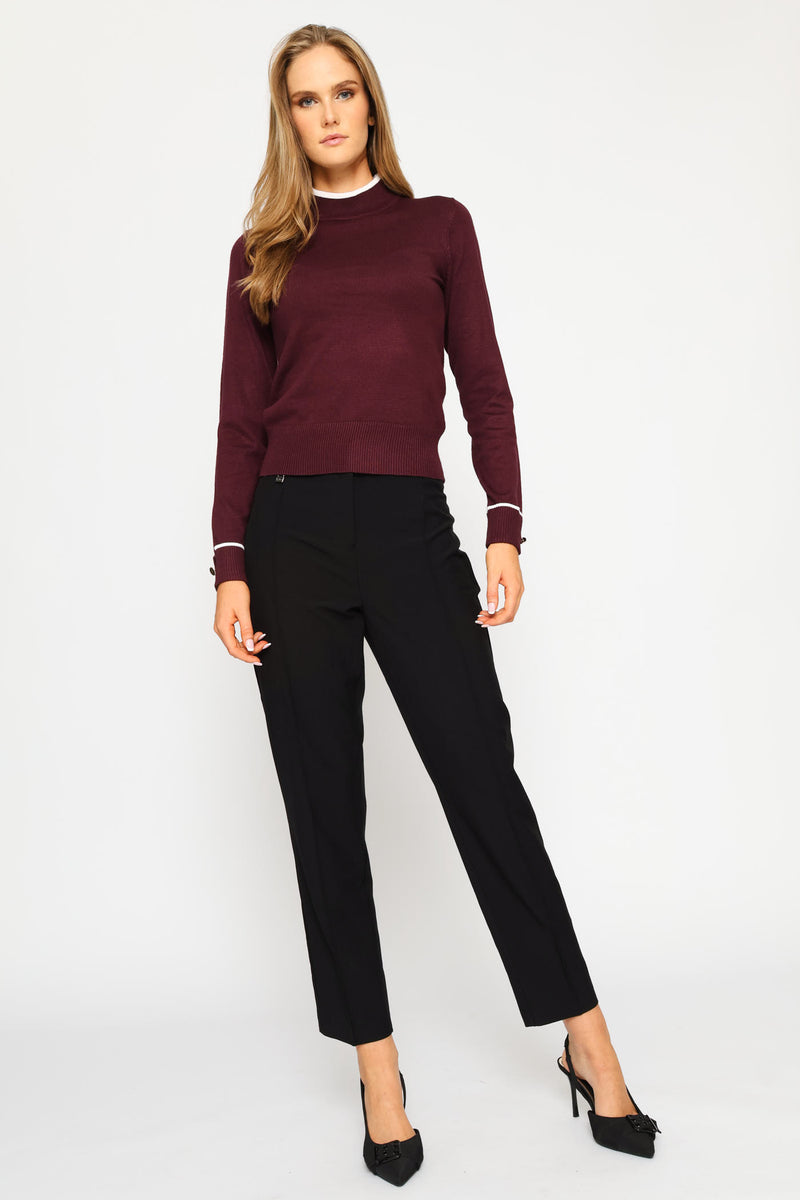 Turtleneck Turn Up Sleeve Pull Over - Plum