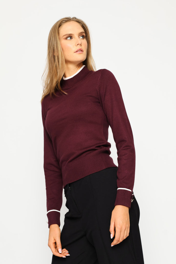 Turtleneck Turn Up Sleeve Pull Over - Plum