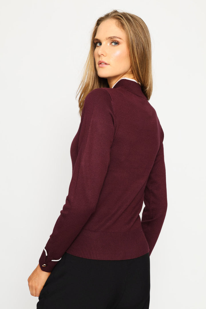 Turtleneck Turn Up Sleeve Pull Over - Plum