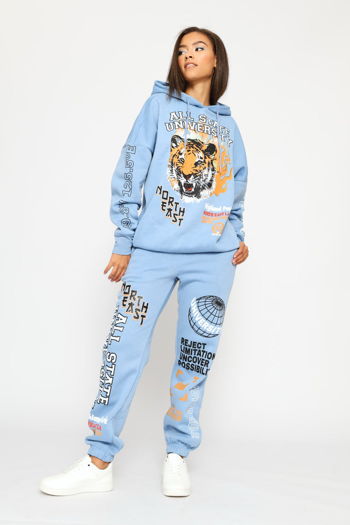 College Oversized Hoody - Light Blue