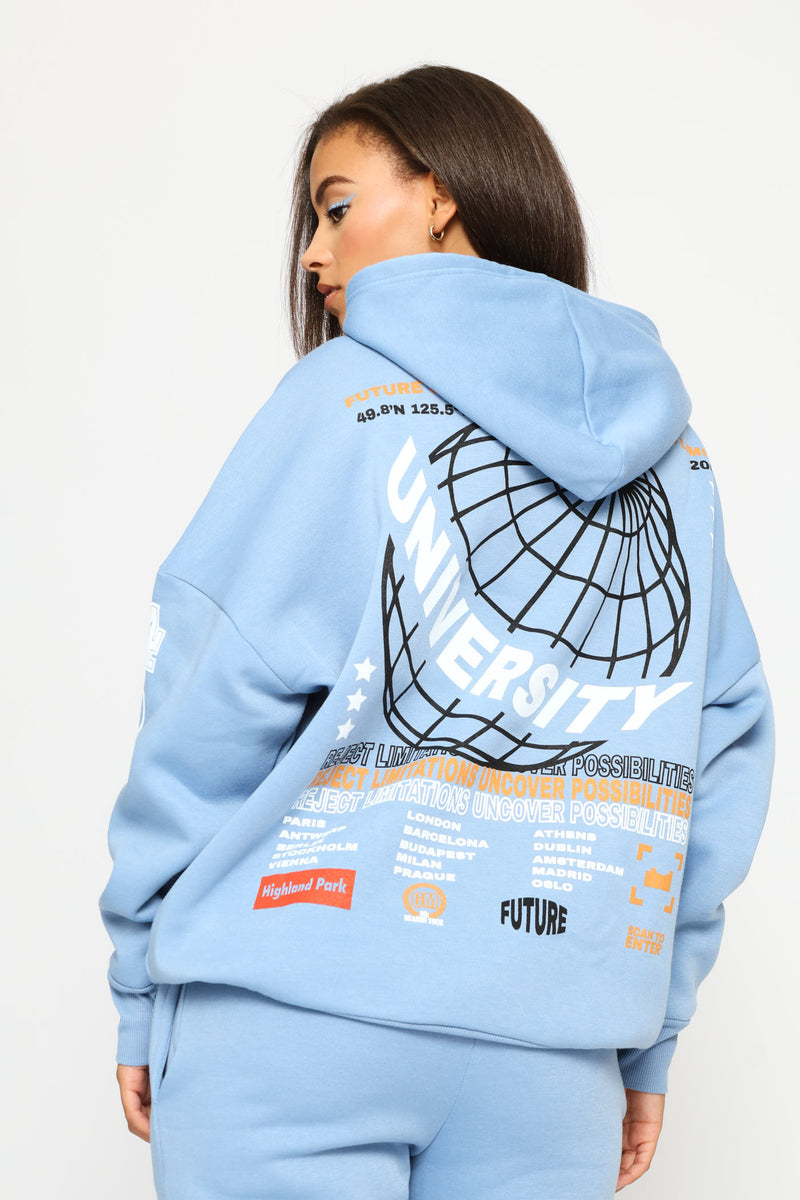 College Oversized Hoody - Light Blue