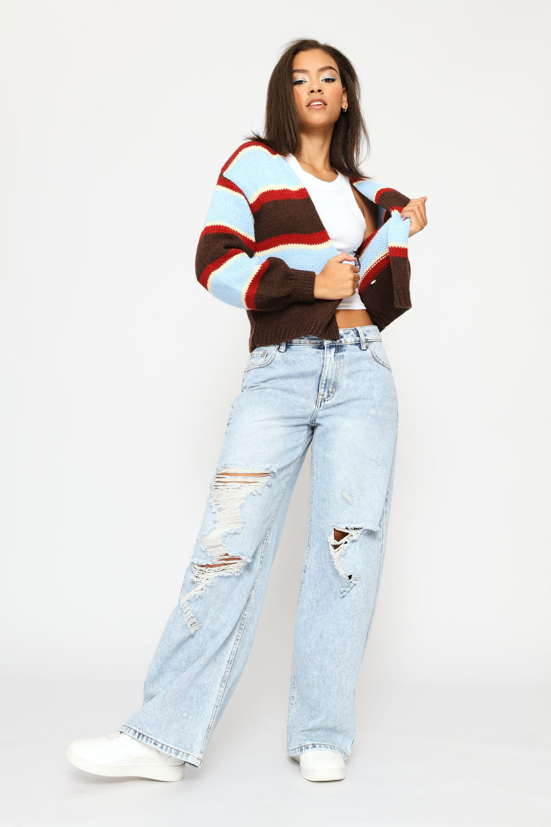 Stripe Open Cardigan - Light Blue