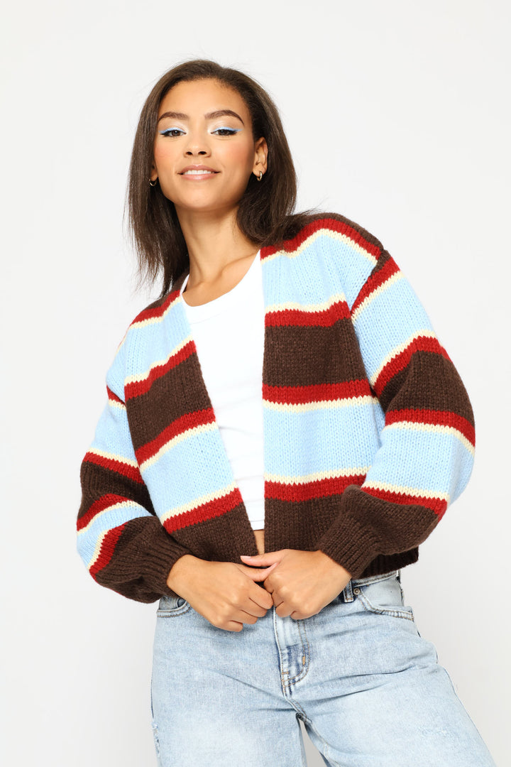 Stripe Open Cardigan - Light Blue