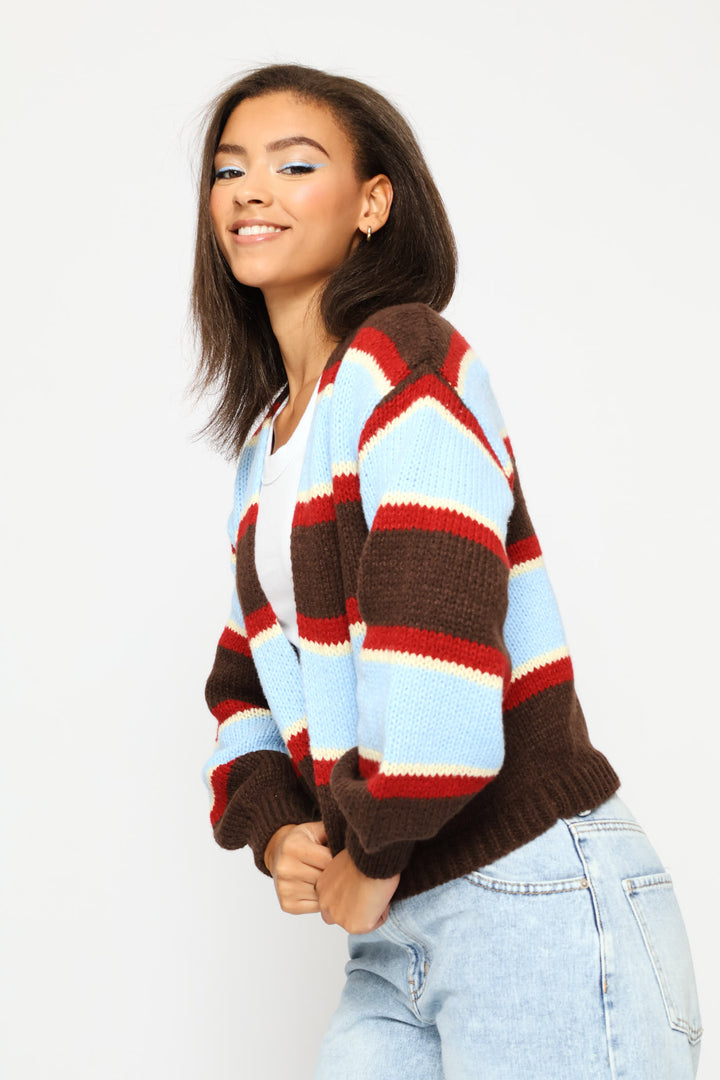 Stripe Open Cardigan - Light Blue