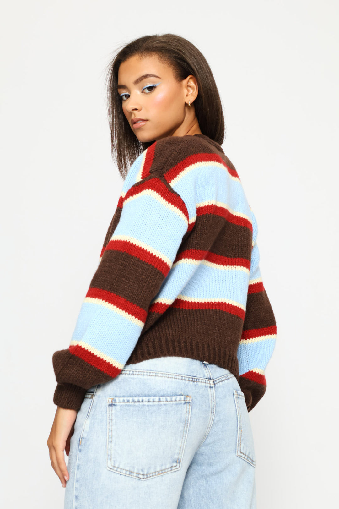 Stripe Open Cardigan - Light Blue