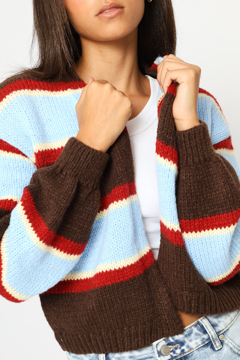 Stripe Open Cardigan - Light Blue