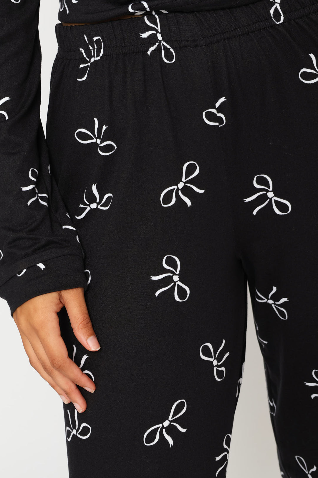 Long Sleeve Tee & Pant Bows Sleep Set - Black