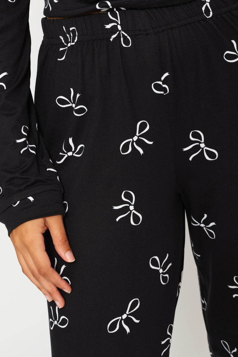 Long Sleeve Tee & Pant Bows Sleep Set - Black