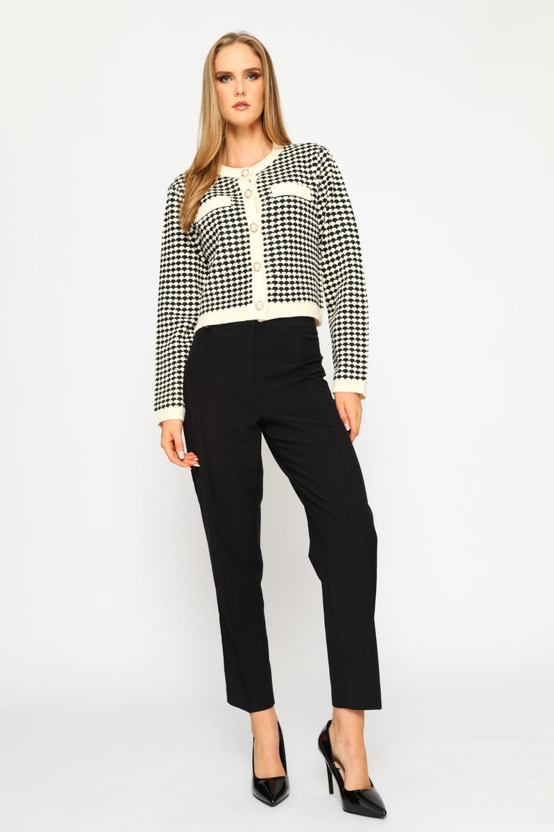 Cardi Pearl Textured Button   - Black