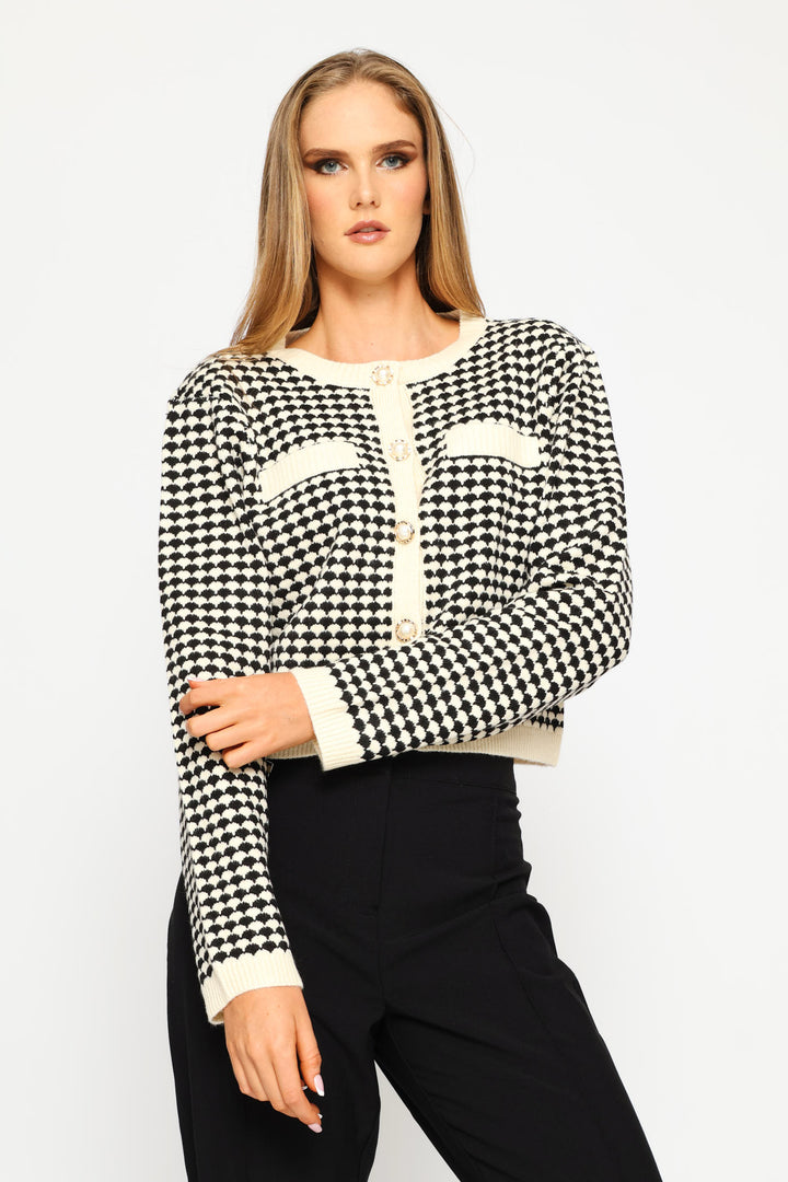 Cardi Pearl Textured Button   - Black