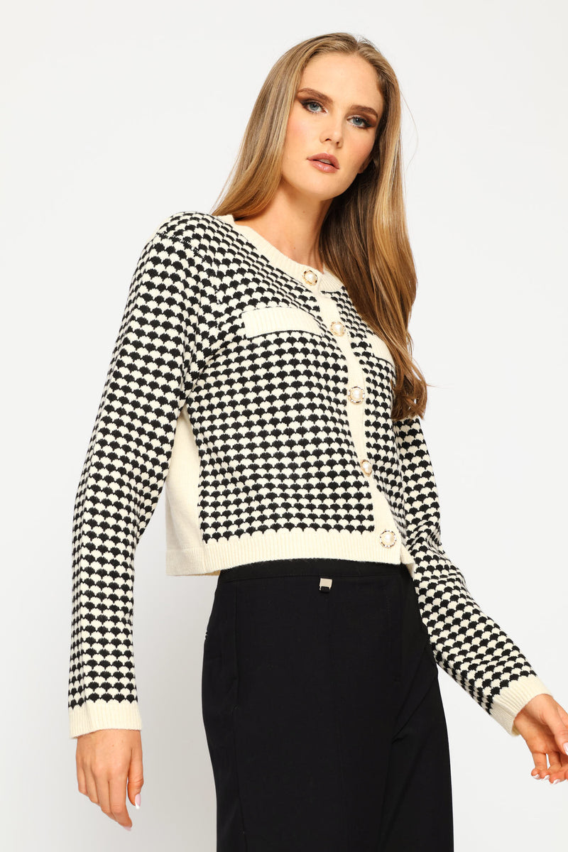 Cardi Pearl Textured Button   - Black