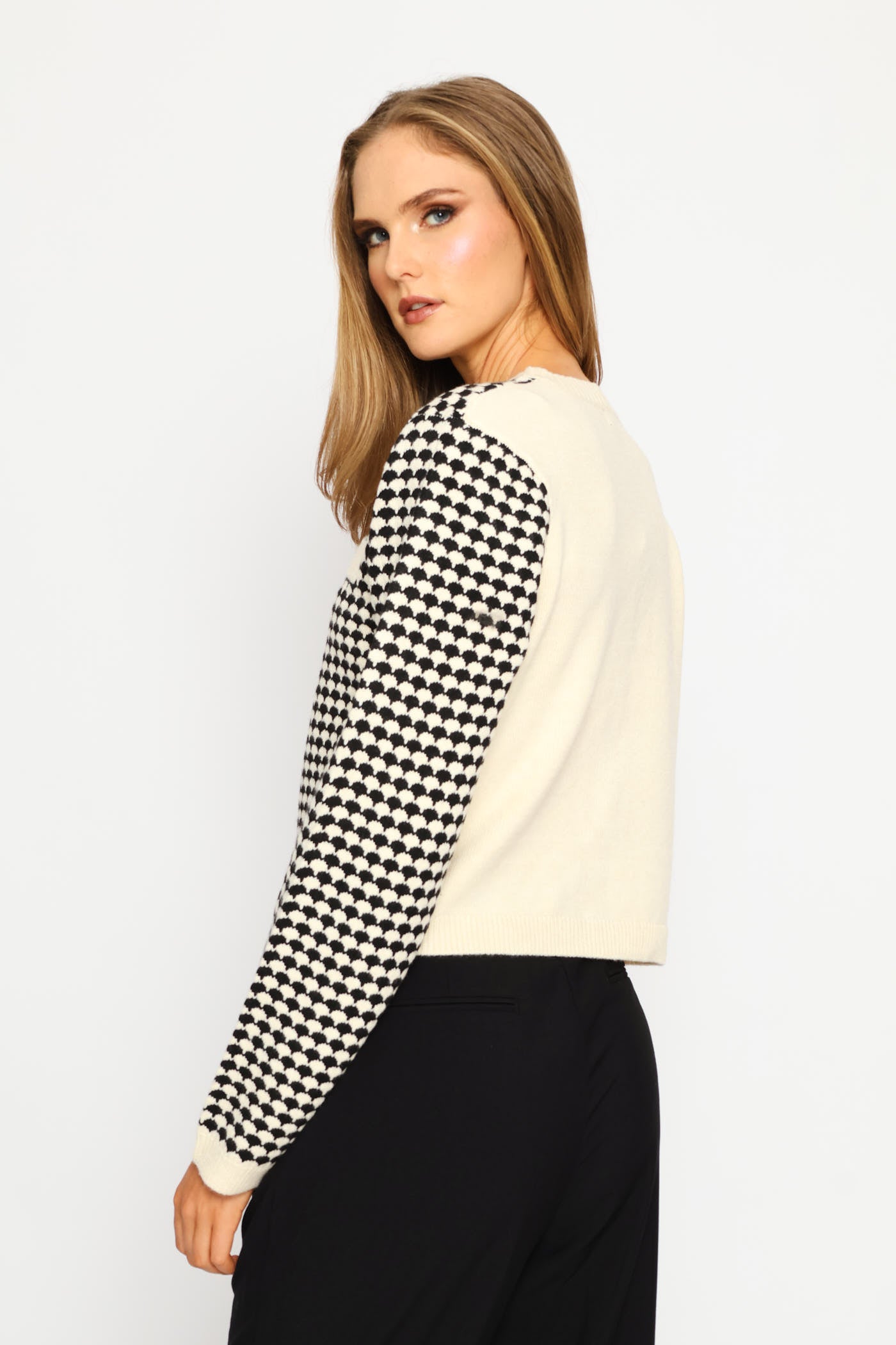 Ladies Pearl Textured Button Cardigan - Black/Cream – Edgars