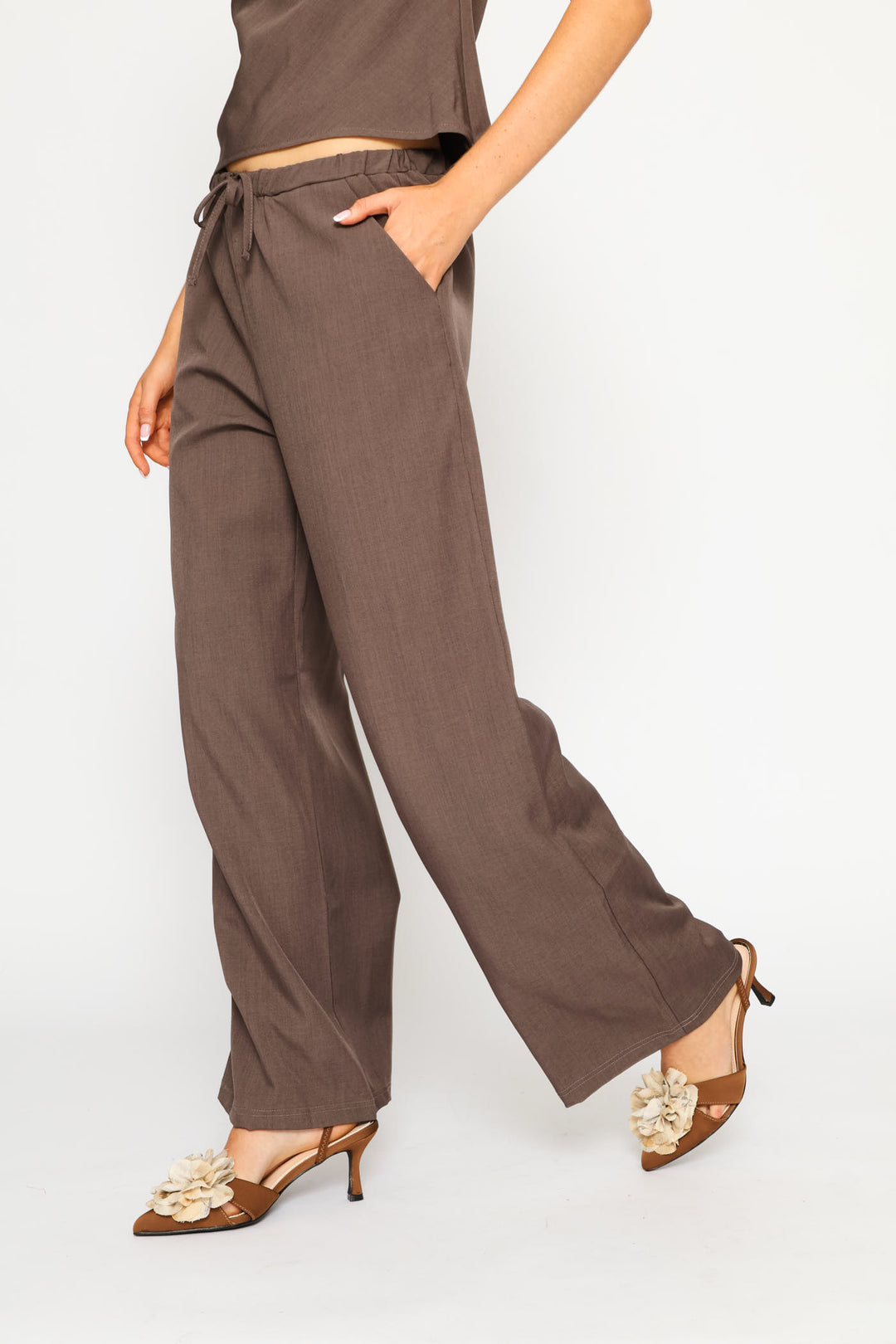 Narrow Draw String Wide Leg Pant - Mocha