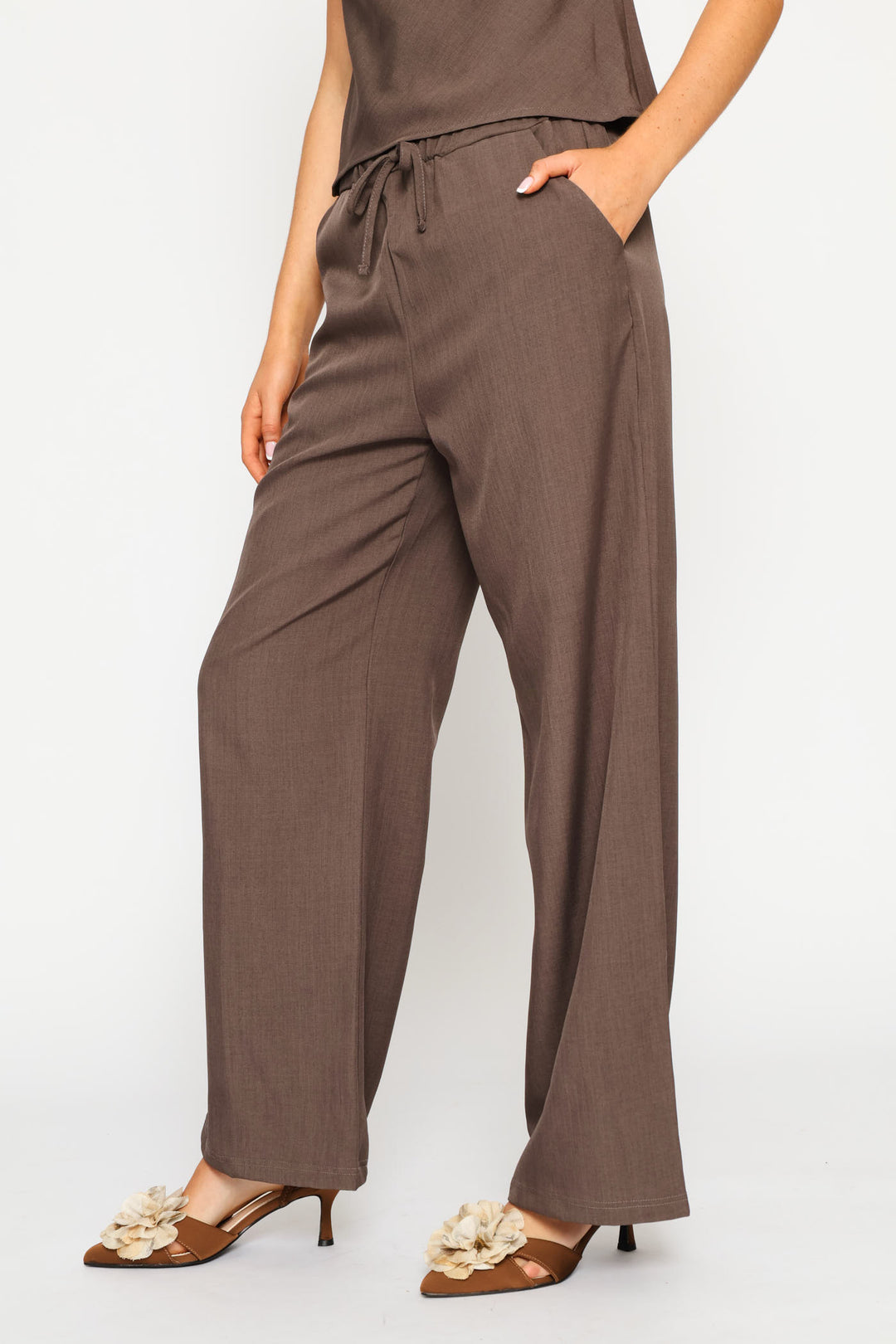 Narrow Draw String Wide Leg Pant - Mocha