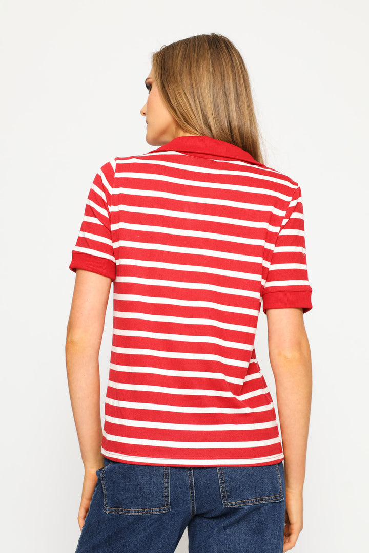 Johnny Collar Stripe Top - White/Red