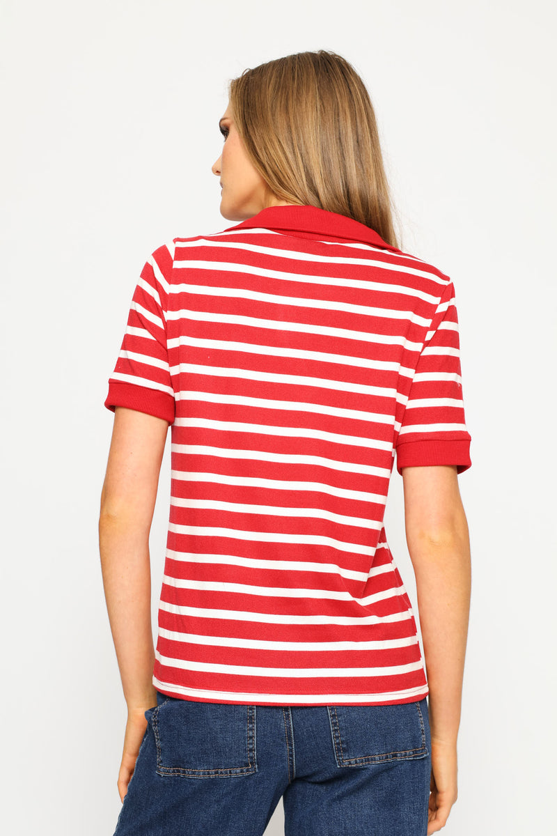 Johnny Collar Stripe Top - White/Red