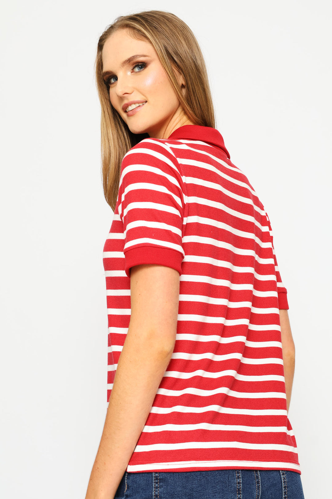 Johnny Collar Stripe Top - White/Red