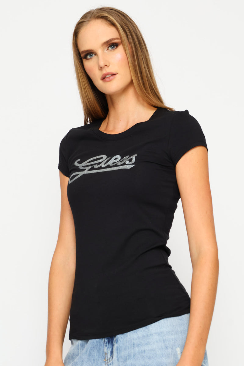 Short Sleeve Guess Script Tee - Black